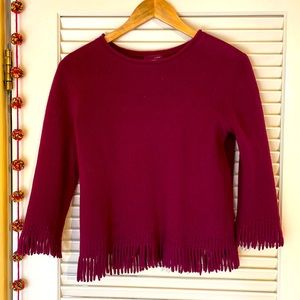 J. Crew Merlot wool sweater with fringe trim size M.